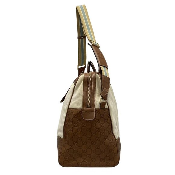Auth GUCCI Guccissima 161820 Cream Dark Brown Canvas Leather Boston Bag - Picture 4 of 16